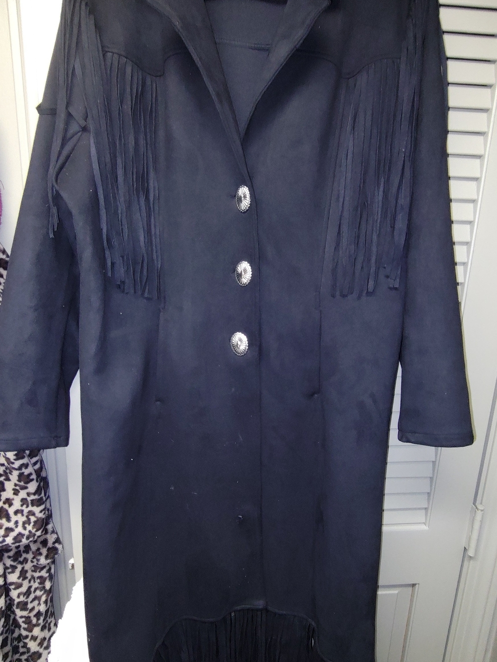 Lucky & Blessed Fringe-Trim Suade Like Soft Black Women's Western Duster